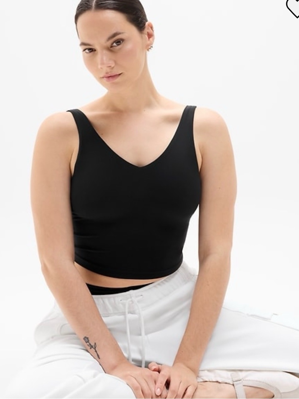 Athleta Black Cropped Sports Tank Top with Center Logo